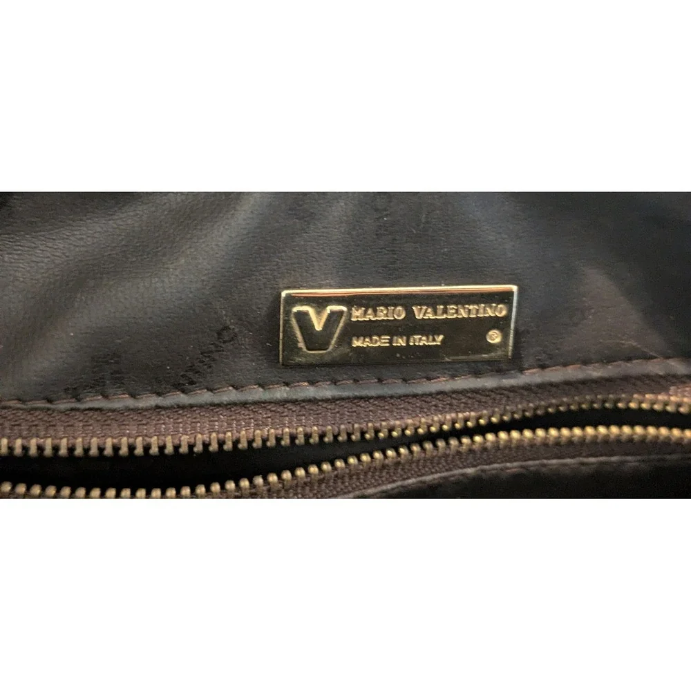 Mario Valentino Monogram Boston Bag Brown PVC Leather Satchel Made in Italy